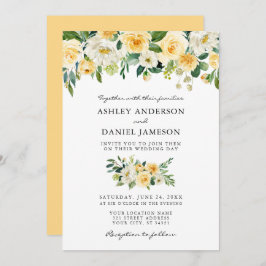 Invitación Acuarela Amarillo Floral Elegante Boda
