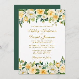 Invitación Acuarela Amarillo Oro Verde Boda Elegante