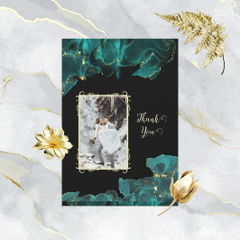 Invitación Acuarela Anastasia Negro y Verde Gracias