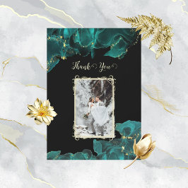 Invitación Acuarela Anastasia Negro y Verde Gracias