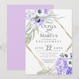 Invitación Acuarela Anémona Violeta Floral Marco Geométrico