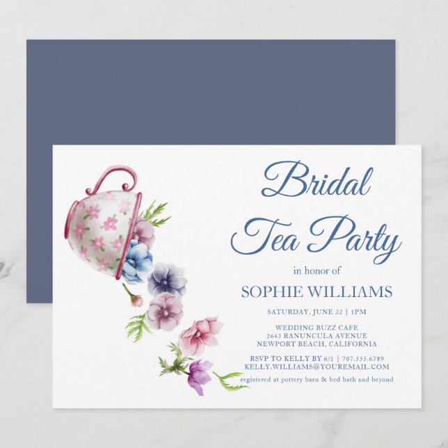 Invitación Acuarela Anemone Flower Boda Bridal Tea Fiesta (Anverso / Reverso)