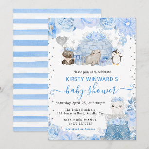 Invitación Acuarela Animales Árticos de Invierno Baby Shower