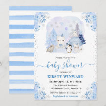 Acuarela Animales Árticos de Invierno Baby Shower