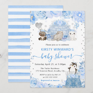 Invitación Acuarela Animales Árticos de Invierno Baby Shower