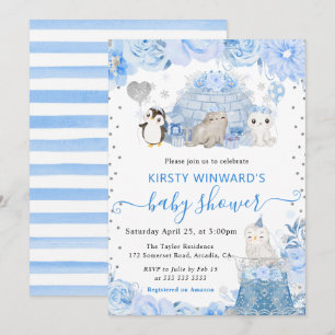Invitación Acuarela Animales Árticos de Invierno Baby Shower