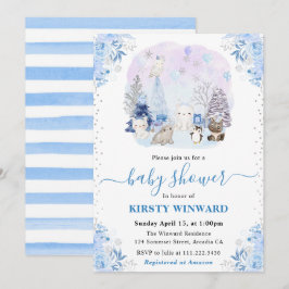Invitación Acuarela Animales Árticos de Invierno Baby Shower