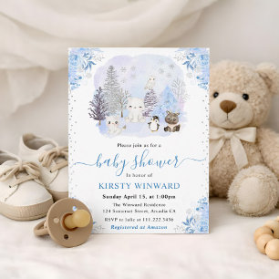 Invitación Acuarela Animales Árticos de Invierno Baby Shower