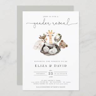Invitación Acuarela Animales Faux Modern Gold Gender Reval