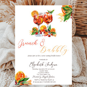 Invitación Acuarela Aperol Spritz Naranja Brunch & Bubbly