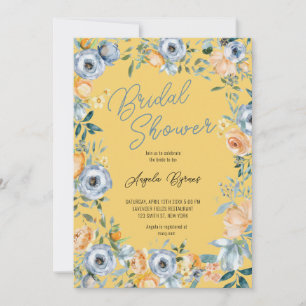 Invitación Acuarela Apricot Pastel Azul Flores salvajes