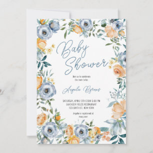 Invitación Acuarela Apricot Pastel Azul Flores salvajes