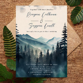 Invitación Acuarela Árbol de Pino Montaña Caligrafía Boda