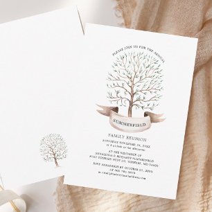 Invitación Acuarela Árbol Moderno Reunión Familiar Anual