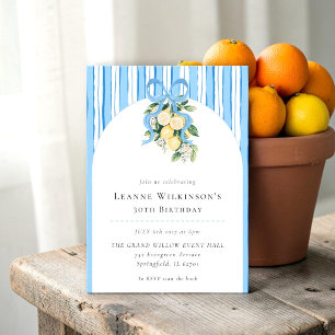 Invitación Acuarela Arco de Cumpleaños 30 con Limón Azul Moño