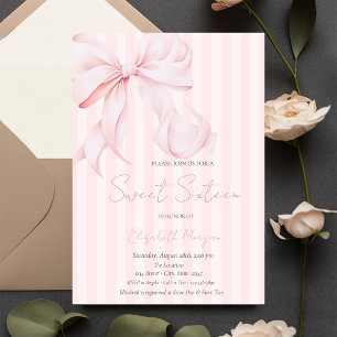 Invitación Acuarela Arco Rosa Rayas Rosadas Sweet 16