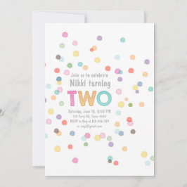 Invitación Acuarela Arcoiris Confetti Cumpleaños dos Fiestas 