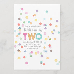 Invitación Acuarela Arcoiris Confetti Cumpleaños dos Fiestas