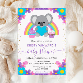 Invitación Acuarela Arcoíris Floral Koala Baby Shower