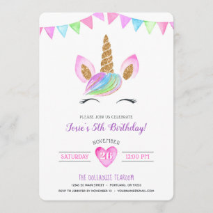 Invitación Acuarela arcoiris mágica Unicornio Cumpleaños