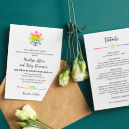 Invitación Acuarela arcoiris Nautical LGBT 2 en 1 Boda
