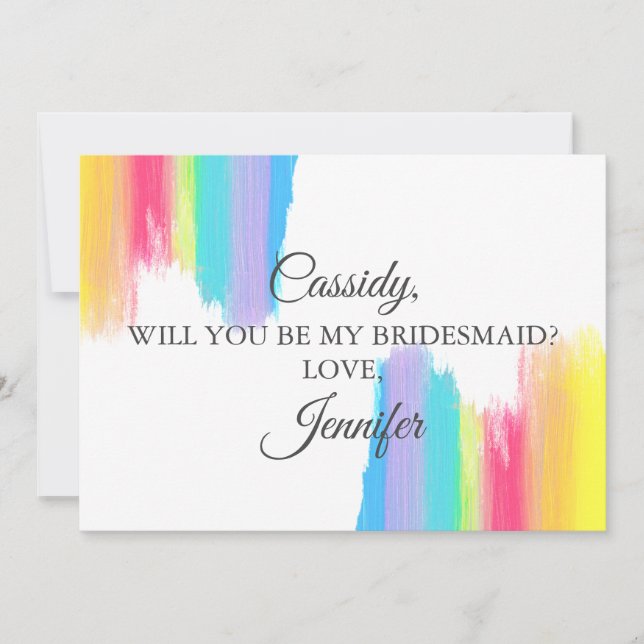 Invitación Acuarela Arcoiris Serás Mi Noviaria (Anverso)