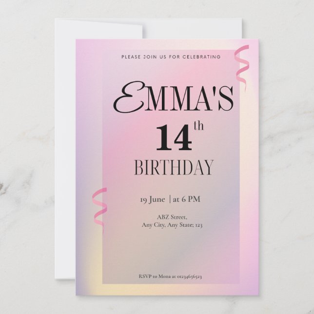 Invitación Acuarela Arcoiris simple y elegante cumpleaños (Anverso)