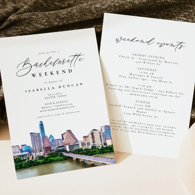 Invitación Acuarela Austin, Texas City Skyline Destination (Subido por el creador)