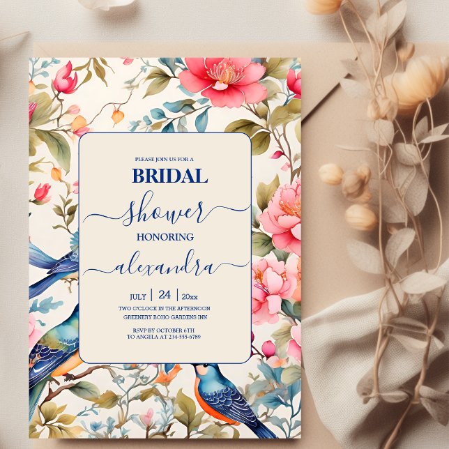Invitación Acuarela Aves Peony Chinoiserie Garden Bridal (Subido por el creador)