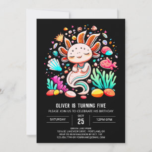 Invitación Acuarela Axolotl Pastel Cumpleaños