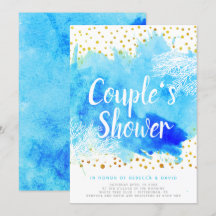 acuarela azul, arrecife de coral boda duchas