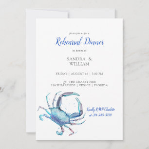Invitación Acuarela Azul Cangrejo Costero Bridal Shower Invit