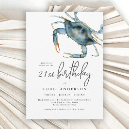 Invitación Acuarela Azul Cangrejo Marido 21 cumpleaños