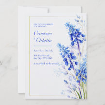 Acuarela Azul Cobalto Muscari Marco Dorado Boda