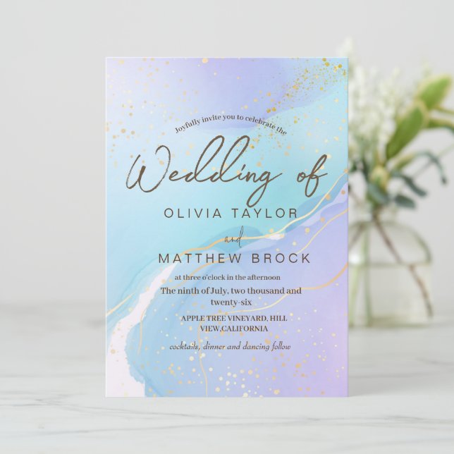 Invitación Acuarela azul de la marina moderna y elegante boda (Anverso de pie)