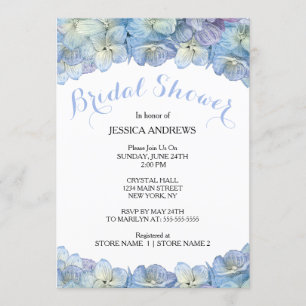 Invitación Acuarela azul del Hydrangea de la ducha nupcial