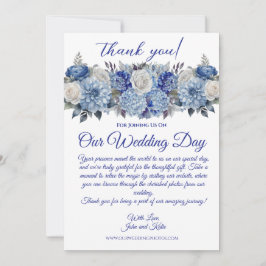 Invitación Acuarela Azul Flor Boda Gracias-