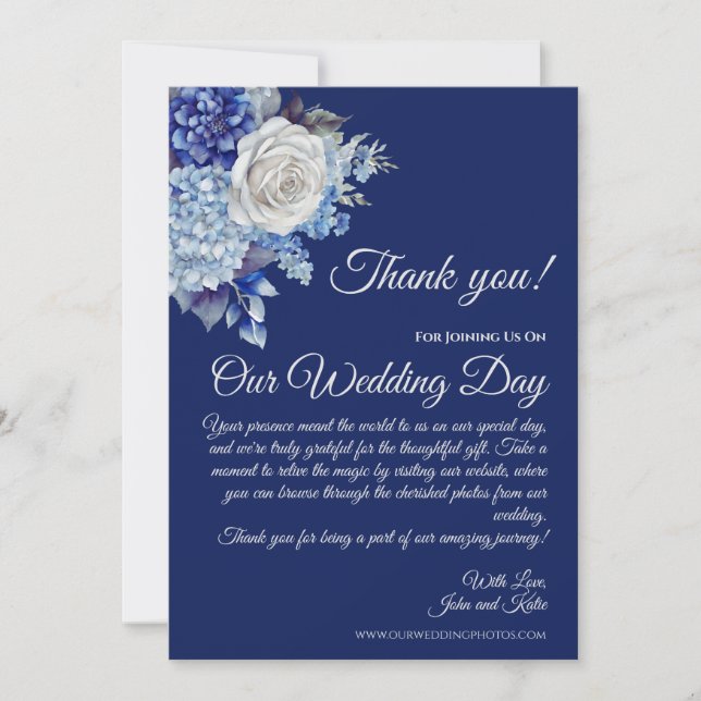 Invitación Acuarela Azul Flor Boda Gracias- (Anverso)