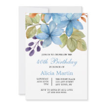 Acuarela Azul Flor Botánica Cualquier Cumpleaños d