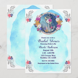 Invitación Acuarela Azul Floral Náutico Moderno Ancla