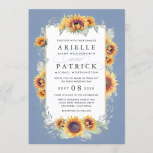 Invitación Acuarela azul girasol Boda temática rusa