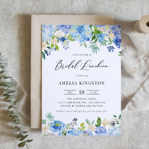 Invitación Acuarela Azul Hydrangea Floral Bridal Luncheon