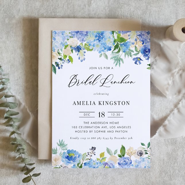 Invitación Acuarela Azul Hydrangea Floral Bridal Luncheon (Subido por el creador)