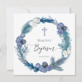Invitación acuarela azul invierno Baptismo