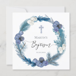 Invitación acuarela azul invierno Baptismo