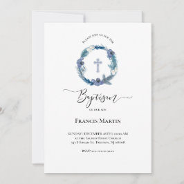 Invitación acuarela azul invierno | Bautismo