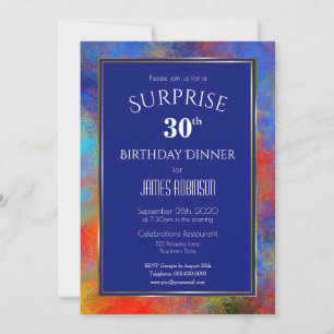 Invitación Acuarela azul marina sorprende cena de cumpleaños