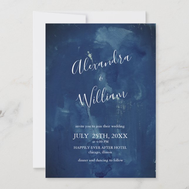 Invitación Acuarela Azul Marino Oscuro Simple (Anverso)