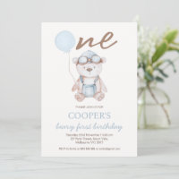 Acuarela Azul Marrón Beary Primer Cumpleaños