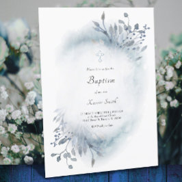 Invitación acuarela azul polvoriento Bautismo bebé niño